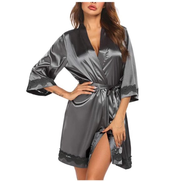 Other - NEW! Sexy Lace Trim Silky Satin Kimono Robe